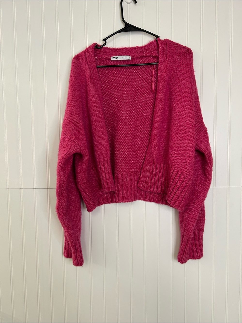 Zara Pink Open-Front Cropped Knit Cardigan Size Medium